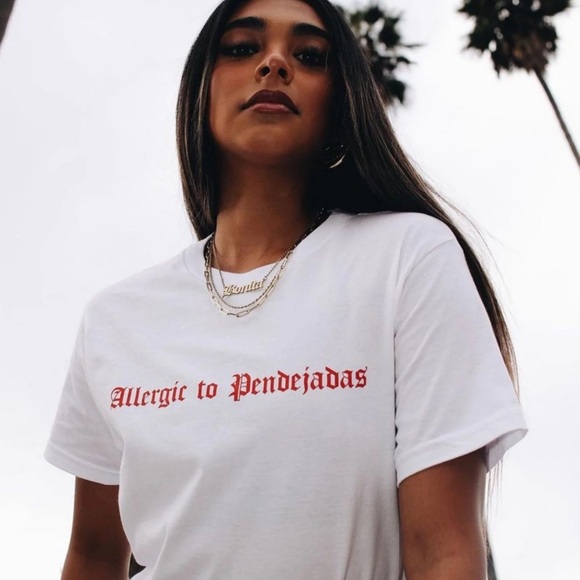 VIVA LA BONITA WHITE ALLERGIC TO PENDEJADAS T-SHIRT - Picture 1 of 4